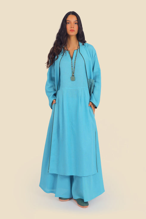 Embroidered long sleeves linen coat